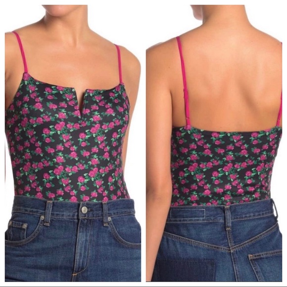 Wayf Tops - WAYF Strappy Deep V Notch Neck Bodysuit